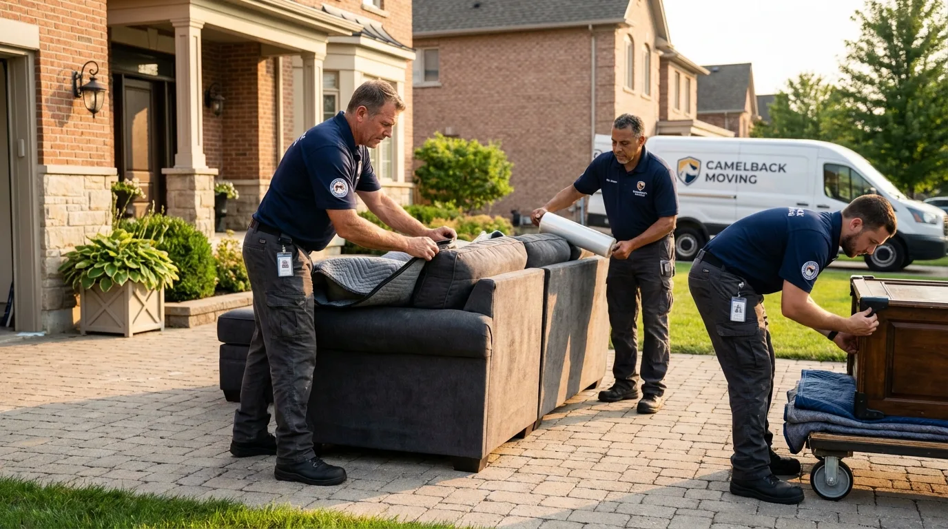 Large estate moving crew wrapping furniture in Canton, IL