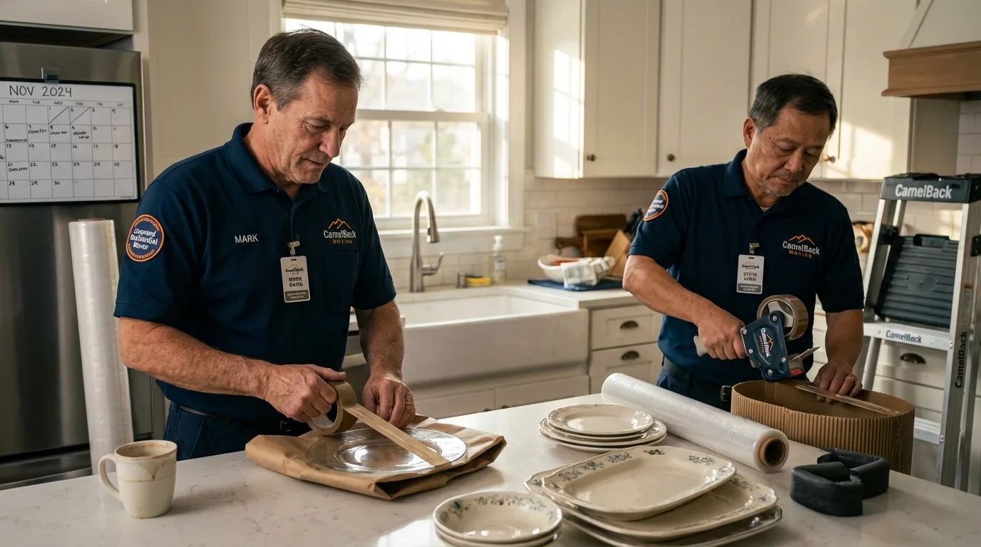 Professional crew packing kitchen dishware in Canton, IL